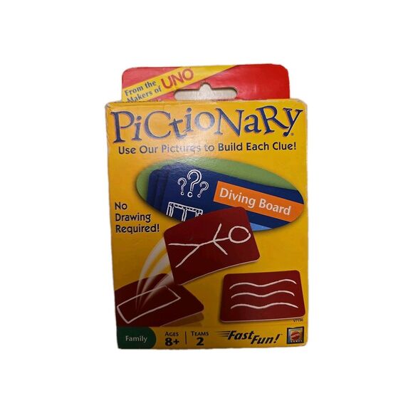 Pictionary Card Game, Travel, Family, Mattel 2009, No Drawing Required  New Open - Picture 1 of 4